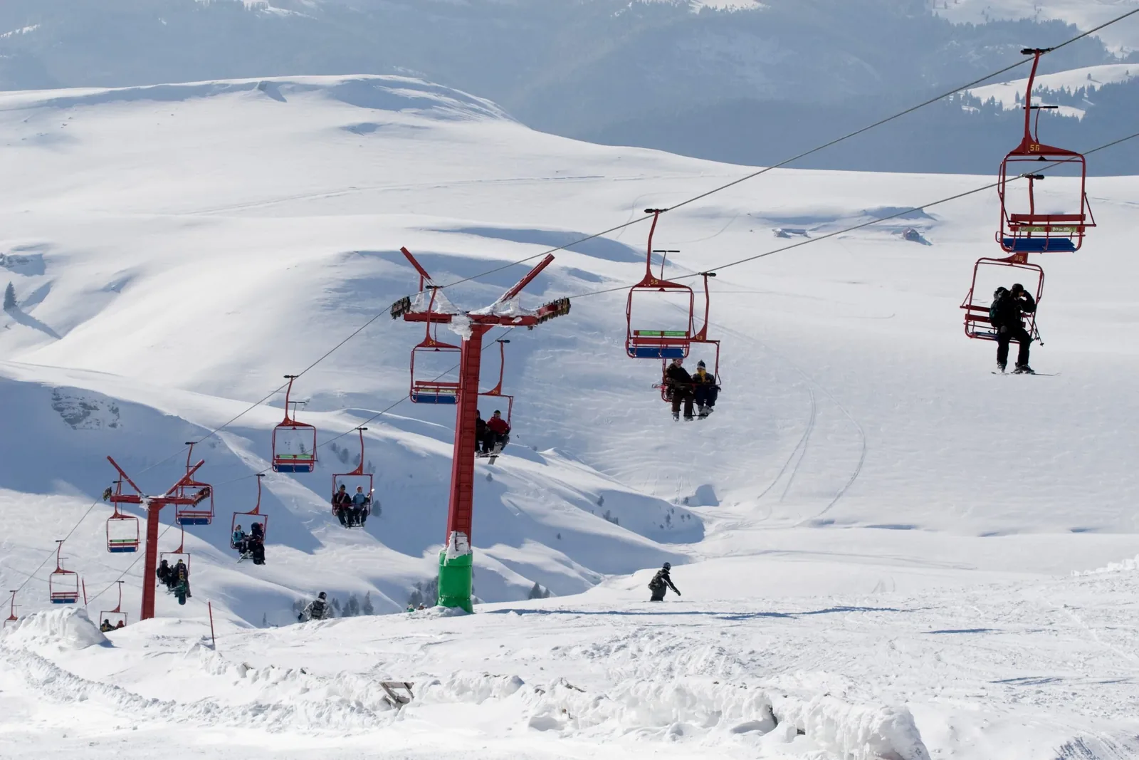 The chairlift up to the Bucegi plateau slopes in winter, Sinaia